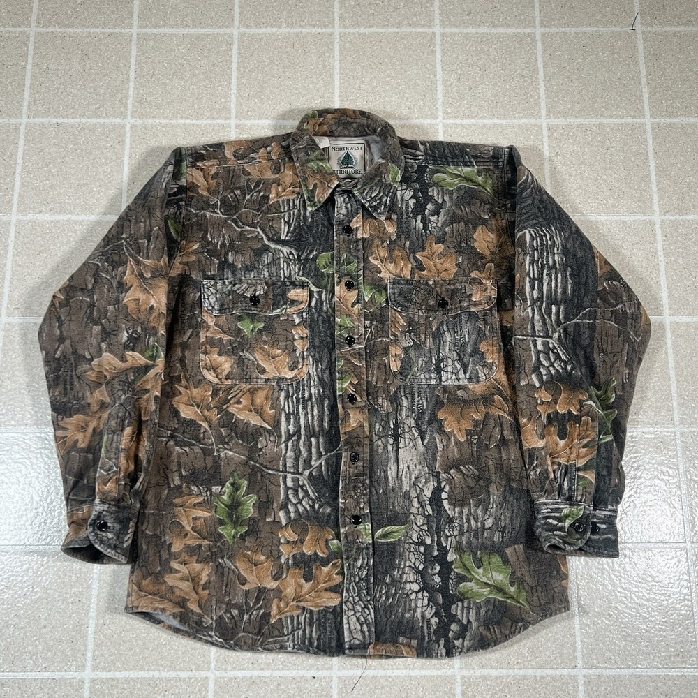 Vintage 90s Northwest Territory Camo Cotton Thick Flannel Shirt Shacket Sz M